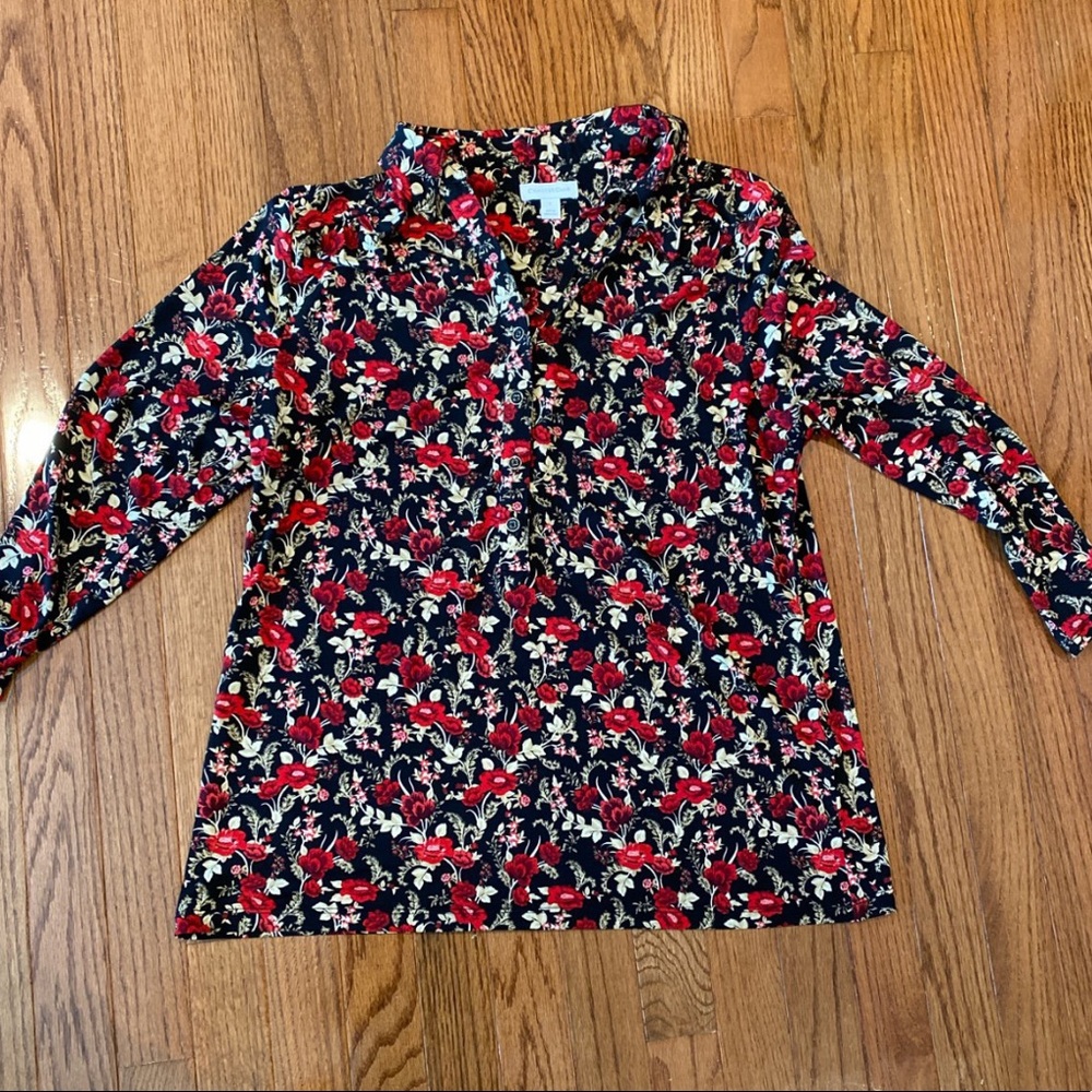 black with rose pattern collared shirt